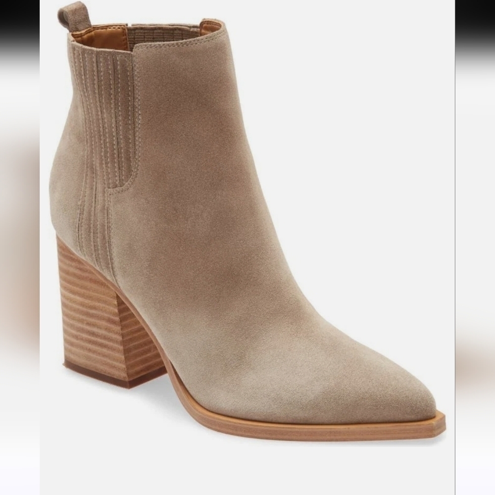 Marc Fisher Oshay Taupe Suede Pointed Toe Ankle Booties Size 6 - Picture 4 of 16